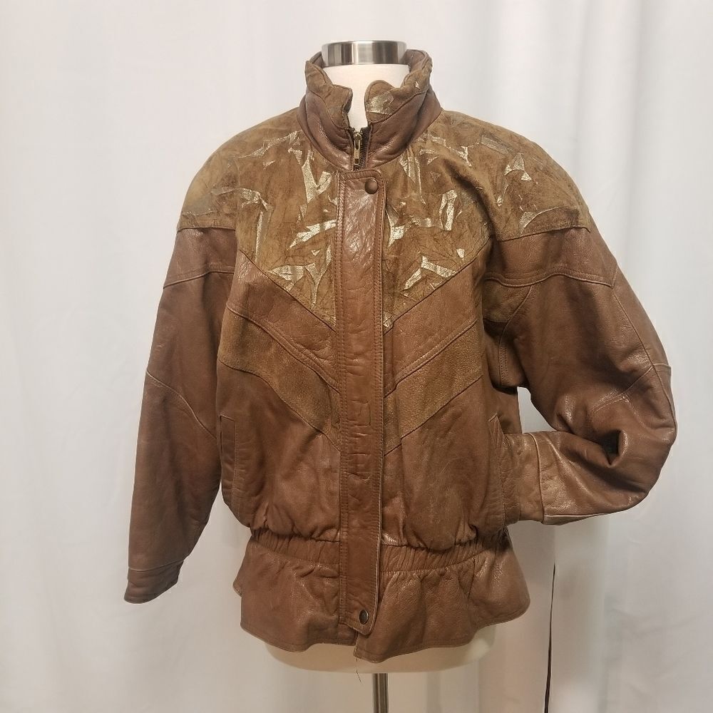 Vintage The Jay Jacobs Tan Patchwork Bomber‎ Jacket Boho Woman's Small